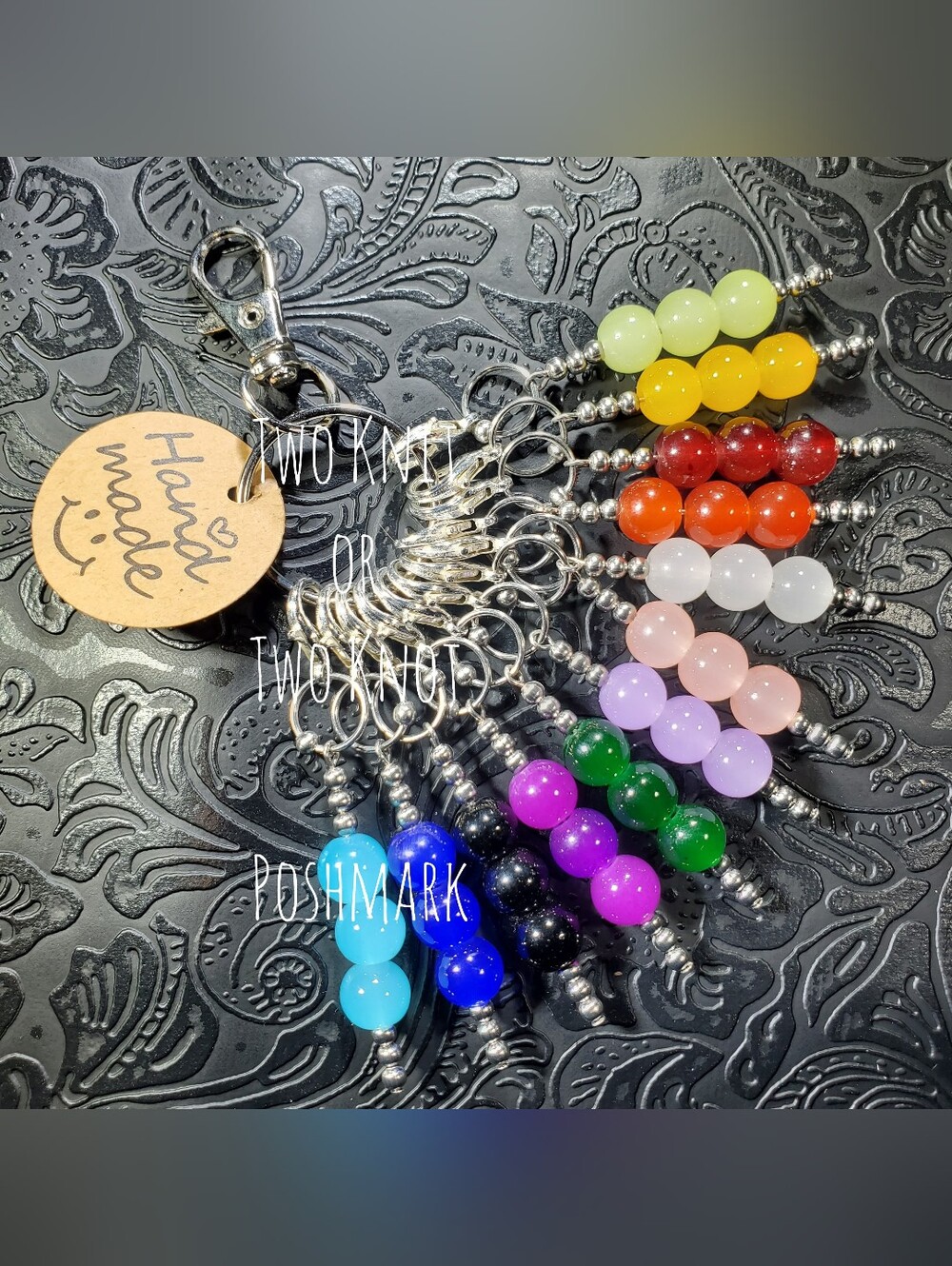 ⭐️ OOAK Handmade Beaded Stitch Markers Bag Charm Set